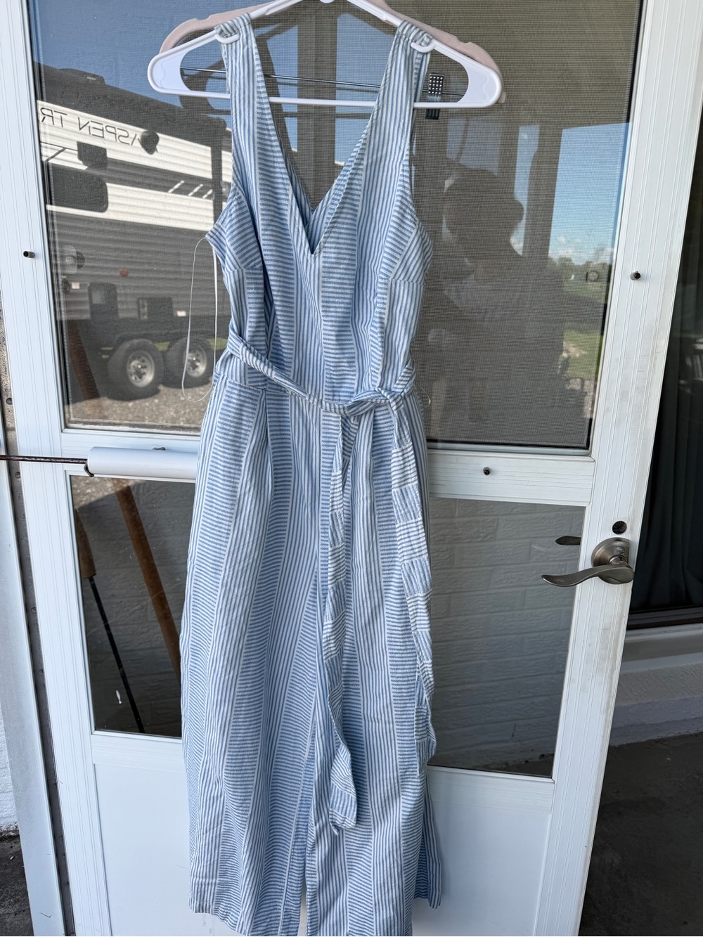 Lucky Brand Blue and White Striped Maxi Dress with Tie Waist